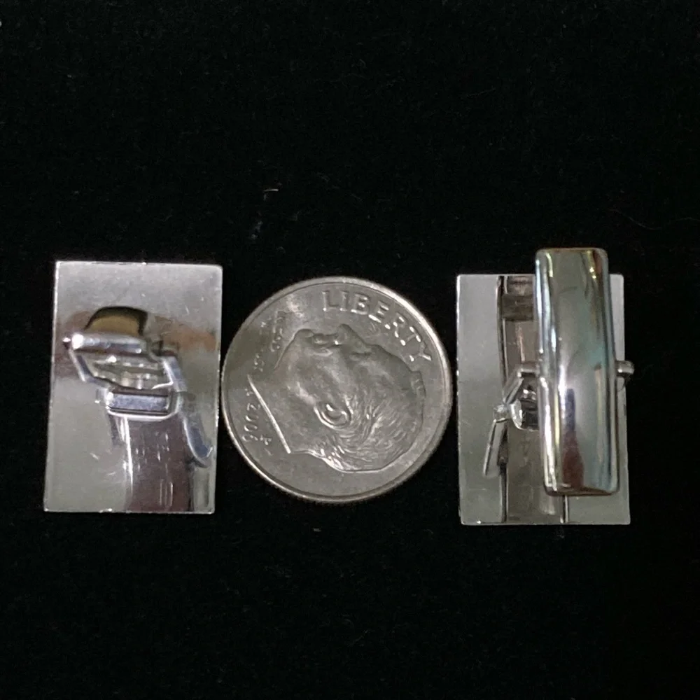 Vintage Sterling Silver brushed/high polish starburst rectangular cuff links